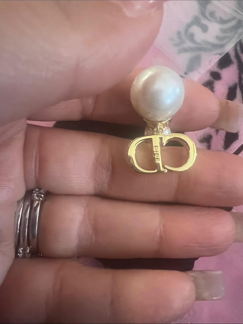 Dior Gold-Tone Pearl Double-Sided Earrings - - Picture 2 of 2